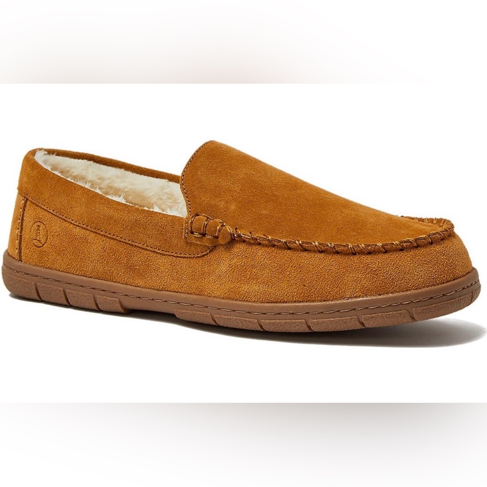 Lands' End Men's Fuzzy Lined Suede
Moccasin Slippers English Tan Swede 9